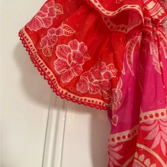 Farm Rio Ruffled Red and Pink Floral Top - Picture 5 of 5